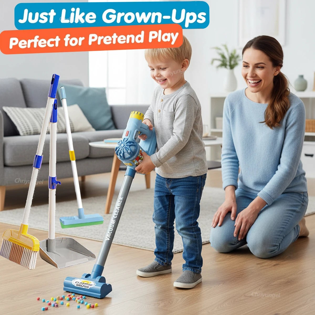 Kids Simulation Electric Vacuum Cleaner Toy Set Housekeeping Role Play Educational Toys for Toddlers Perfect Gift for Girls B