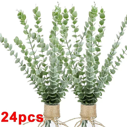 36/10PCS Artificial Eucalyptus Stems Green Leaves Fake Plants Home Flowers Bouquet Wedding Centerpiece Christmas Decoration -