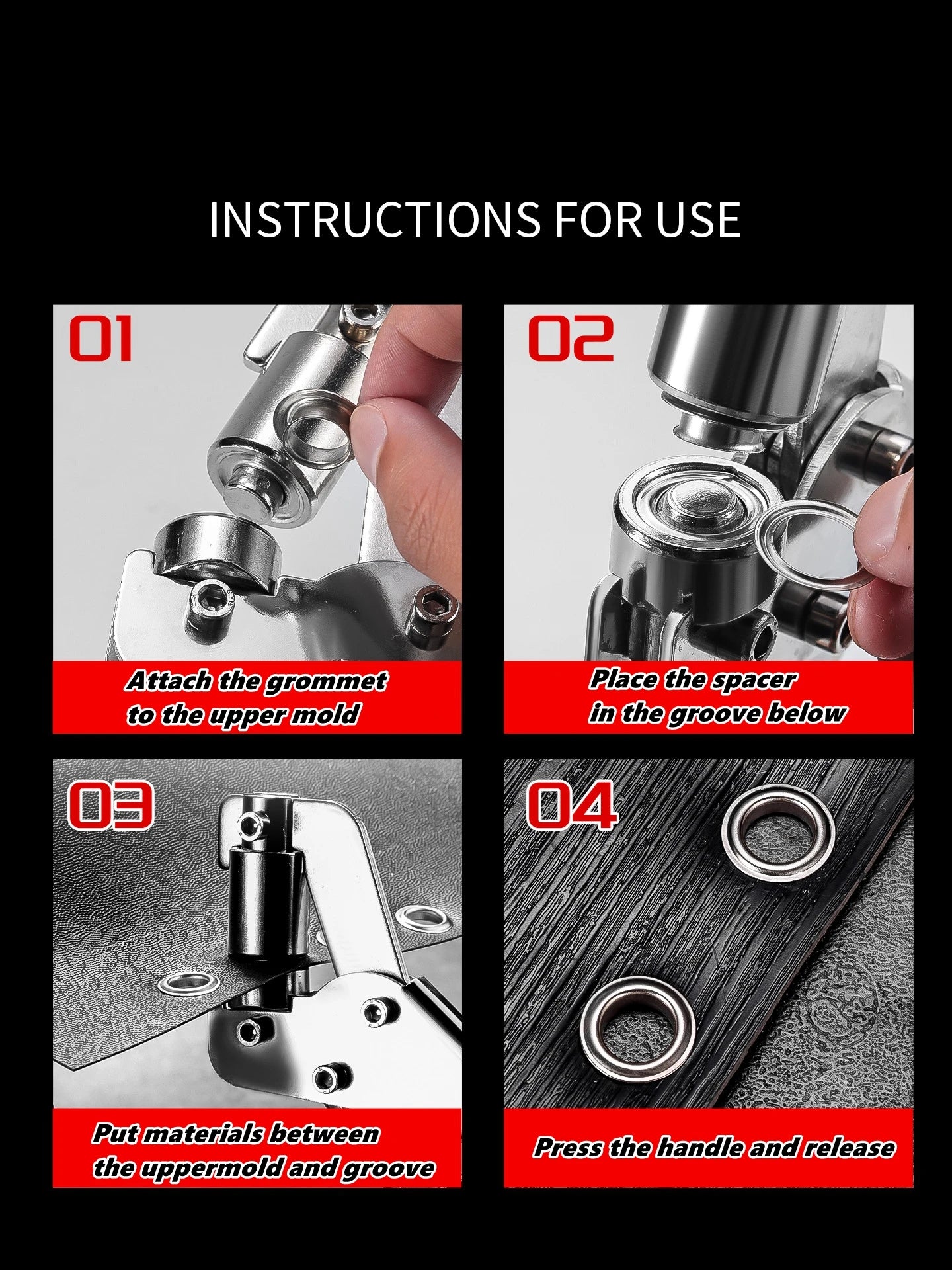 6mm / 10mm Eyelet Pliers Kit Tools Portable Hand Press Metal Grommet Hole Punch Plier for Leather Canvas Clothing DIY Tarp Ri