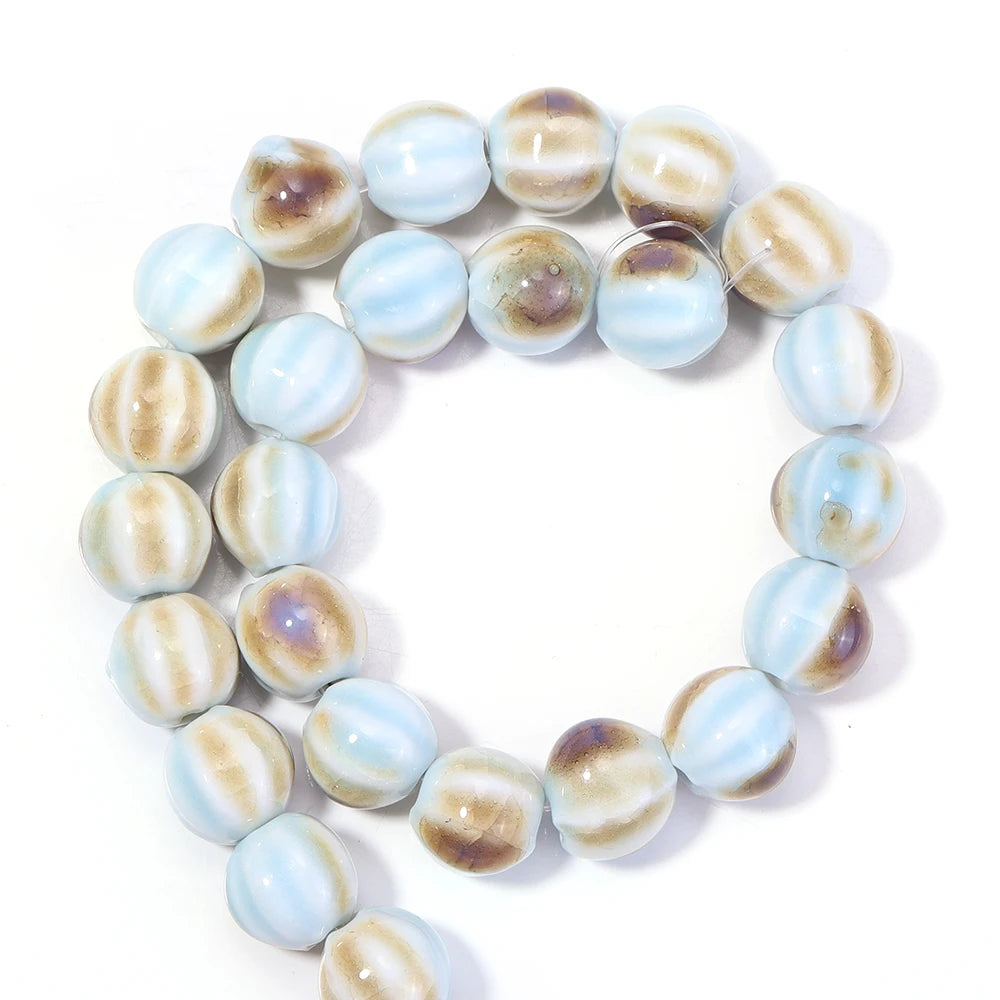1 Strand Pumpkin Shape Stripe Ceramics Beads Colorful Floral Glaze Beads for Jewelry Making DIY Loose Spacer Beads Accessorie