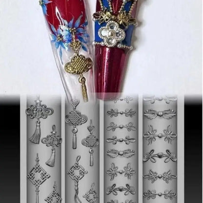 DIY Manicure Nail Templates: 3D Butterfly Flower Silicone Mold, Sweet Bow Bead Chain Designing Tools
