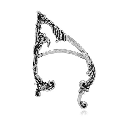 Gothic Elf Ear Clips Piercing Cartilage Climber Retro Clip Earring Punk Hip Hop Jewelry Accessories - silver-Left Ear