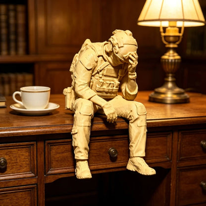 Military Style Sitting Soldier Figurine 3D Printed Miniature Tactical Gear Desk Ornaments Home Office Bookshelf Decor Craft G