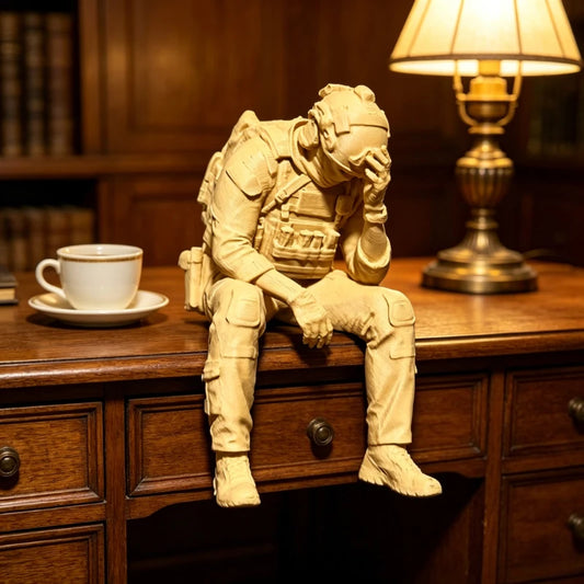 Military Style Sitting Soldier Figurine 3D Printed Miniature Tactical Gear Desk Ornaments Home Office Bookshelf Decor Craft G