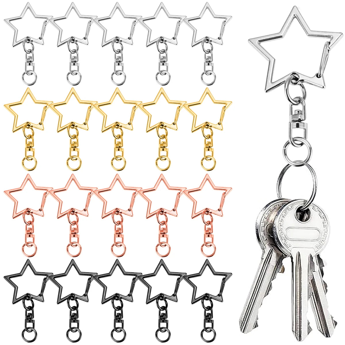 5/15/25/50 Sets Star Shaped Snap Keychain Lobster Claw Clasp with Hanging Buckle Jump Ring for DIY Crafts Jewelry Accessory G