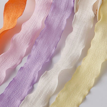 10Yards/Roll Fishtail Yarn Pleated Chiffon Ribbon Wavy Edged Ribbon For DIY Craft Bouquet Gift Wrapping Wedding Party Decorat