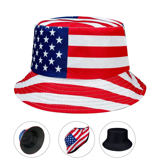 Patriotic American Flag Bucket Hat, Reversible, Casual Style, Foldable, Suitable for Independence Day and Everyday Use, Styli