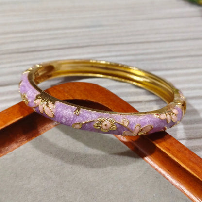 Enamel Chinese Cloisonne Bracelet Double Bangle Traditional Peony Filigree Flower Bangle Ethnic Vintage Women's Hand Bracelet