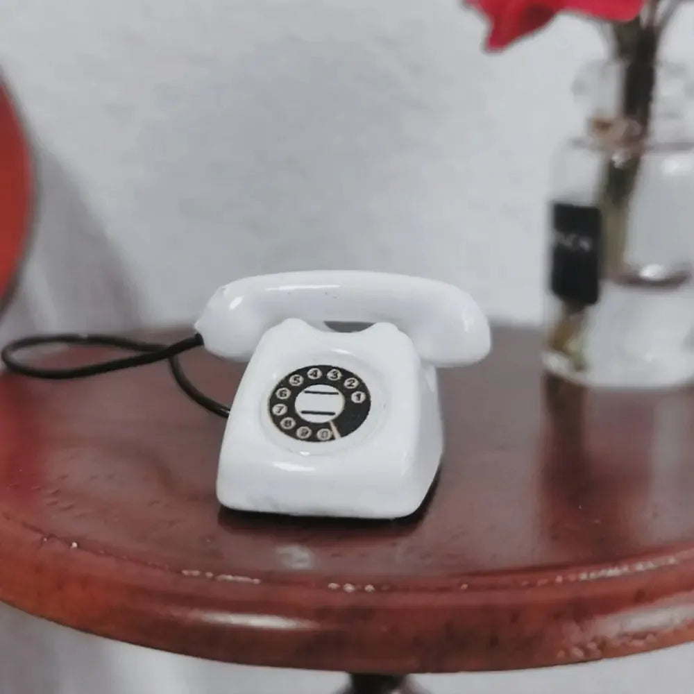Retro Mini Fixed Telephone 1:12 Dollhouse Miniature Simulation Mini Phone Model Home Furniture Decor Children Pretend Play To