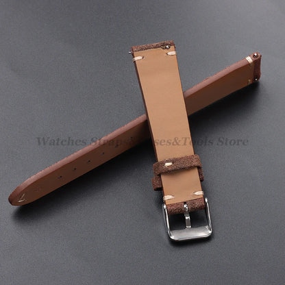 Vintage Genuine Suede Leather Watchband 14mm 16mm 18mm 20mm 22mm for Omega for Seiko Handmade Bracelet Quick Release Watch St