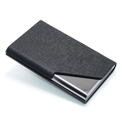 Metal Business Card Holder - Waterproof PU Leather Stainless Steel Card Case for Men and Women - black
