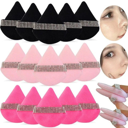 Diamond Triangle Velvet Setting Puff Ribbon Detail Powder Sponge Smooth Finishing Soft Puff for Loose Pressed Powder Applicat
