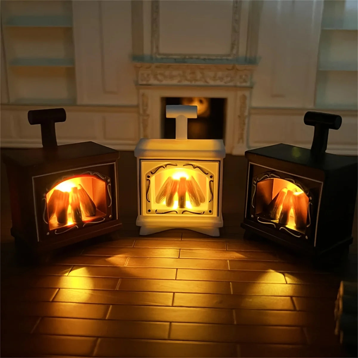 Dollhouse Miniature Fireplace Glowing Stove Model House Furniture Kitchen Living Scene Christmas Decor Toy