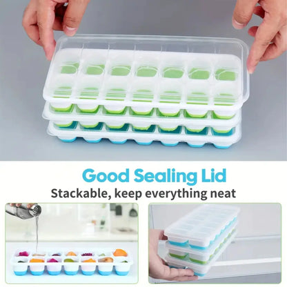 14-Grid Ice Cube Trays Silicone Ice Mold with Removable Lid DIY Homemade Popsicle Mould for Cocktail Freezer Kitchen Bar Tool