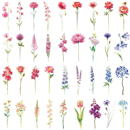 12 Sheets Watercolor Flower Lavender Temporary Tattoos For Women Adults, Water Color Tiny Wild Floral Tattoo Sticker, Fake Ta