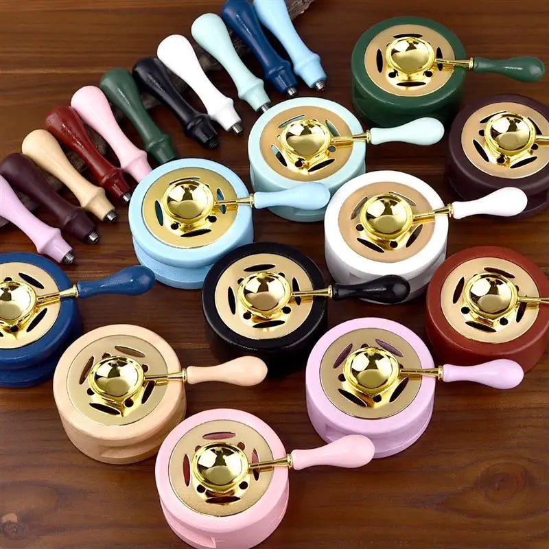 1/2/3pcs Wax Seal Set Wood Wax Melting Lacquer Furnace With /Spoon/Handle Wax Bead Melting Heater Wax Pot Heater For Stamp Cr
