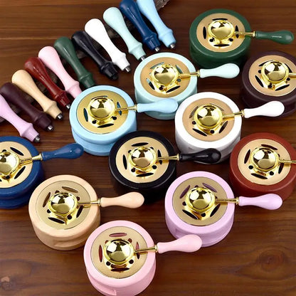 1/2/3pcs Wax Seal Set Wood Wax Melting Lacquer Furnace With /Spoon/Handle Wax Bead Melting Heater Wax Pot Heater For Stamp Cr