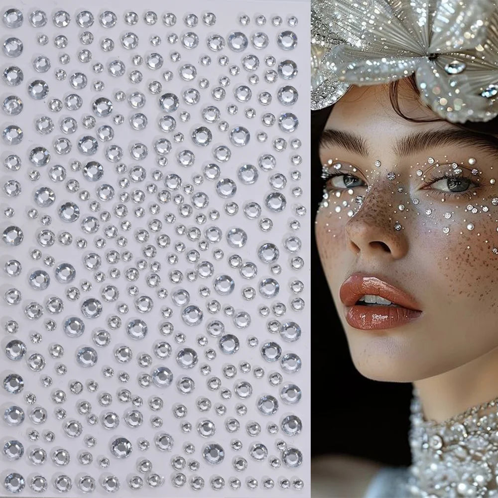 1Pcs 3D Emerald Green Face Jewels Tattoo Stickers Round Rhinestones Temporary Tattoos for Party Makeup DIY Body Diamond Decal