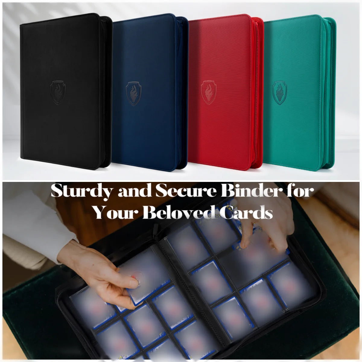 9 Pocket Zipper Card Binder, 360 Trading Card Holder Book, Premium PU Cover Zip Binder for Cards, Durable Side Loading Card