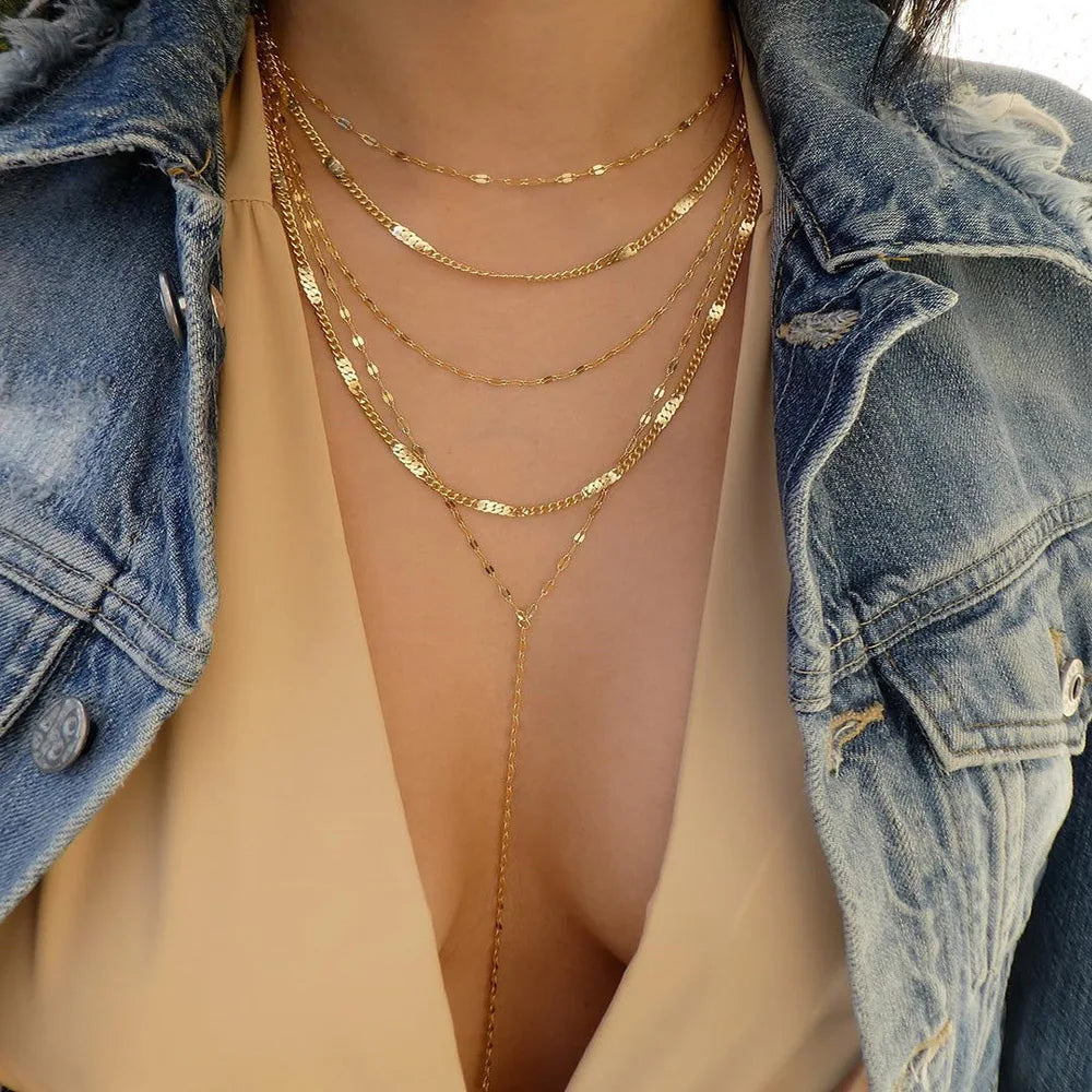 Vintage Gold Color Multiple Styles Necklace For Women Trendy Multi-Layer Disc Pendant Necklaces New Tendyaces Set Jewelry Gif