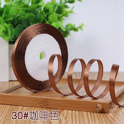 New (25 Yards/lot) 1/4''6mm Single Face Silk Satin Ribbon Wedding Decorative Ribbons Christmas Gift Wrap DIY Handmade Materia