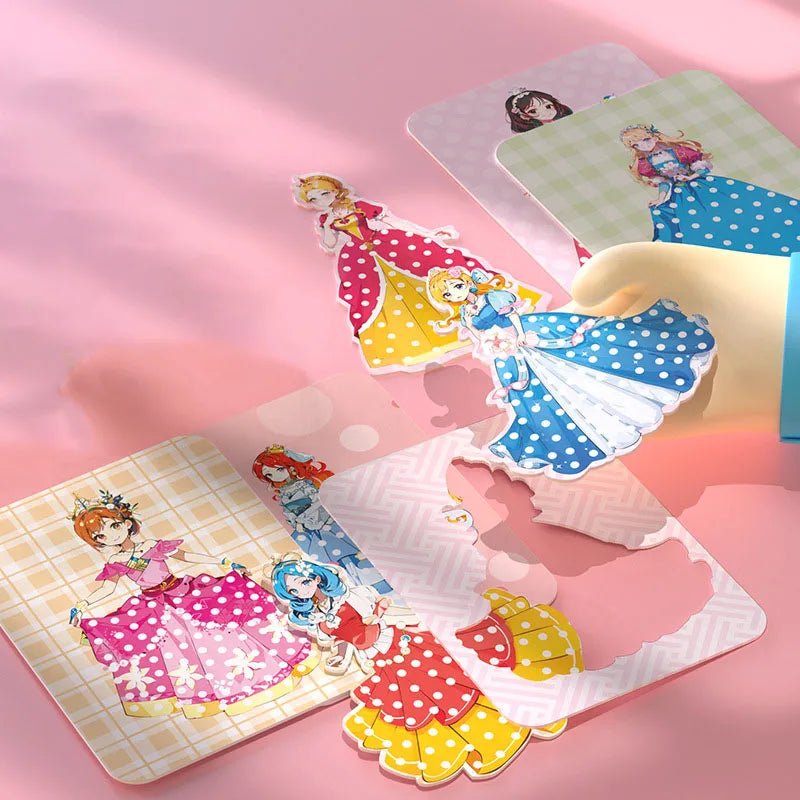 3-12pcs Sticker Cards Fabric Art Craze Poke Caft Toys Creative Puzzle Puncture Painting Poking Princess Dressing Game Childre