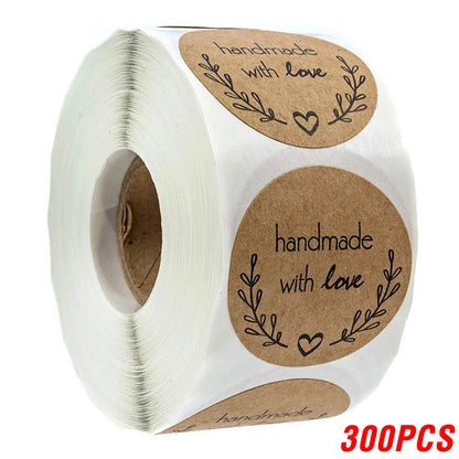 100-500pcs 1inch Vintage Kraft Paper Handmade With Love Stickers for Package Thank You Stationery Adhesive Labels Baking Seal