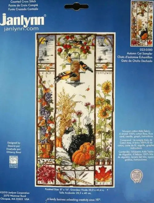 Gold Collection Lovely Counted Cross Stitch Kit Spring Summer Autumn Winter Cat Sampler Janlynn 023-0585 0580 0579, Season Ca
