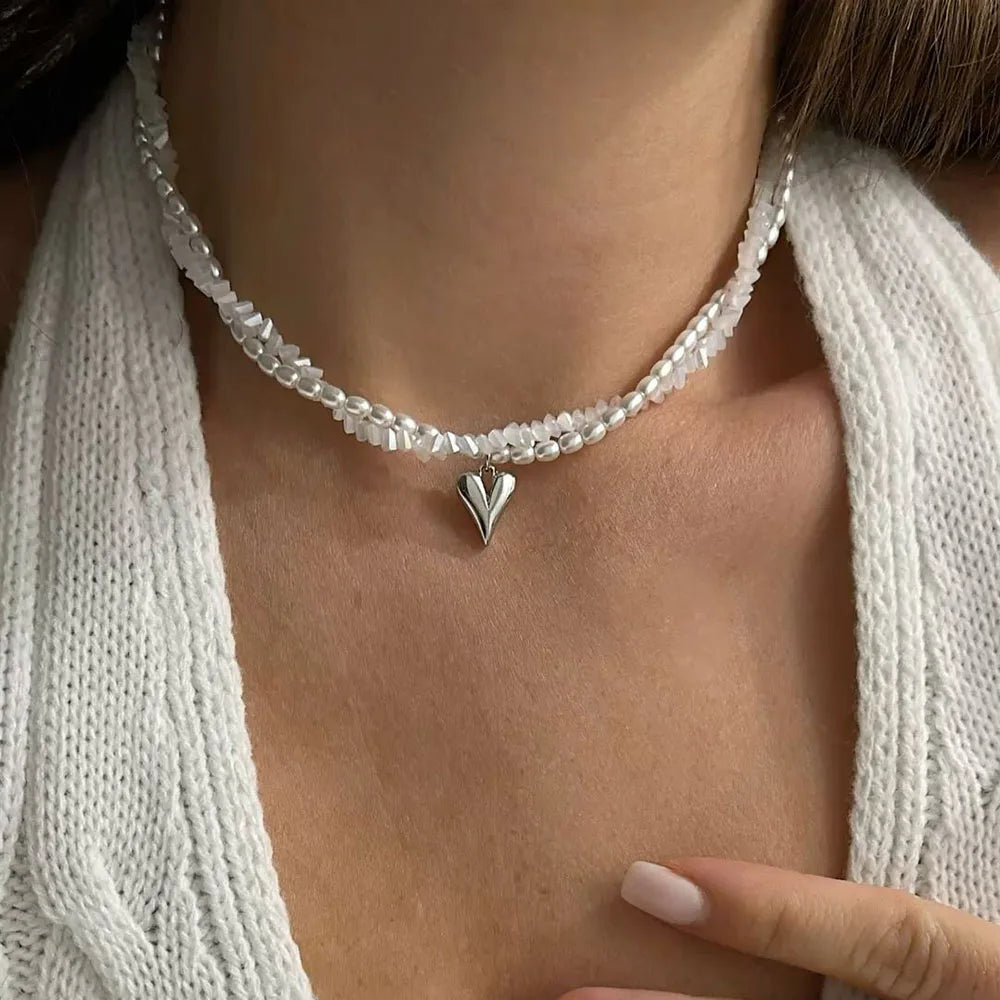 Fashion Tassel Chain Pendant Necklace For Women Boho Transparent Crystal & Imitation Pearl Chain Jewelry Valentine's Gift N05