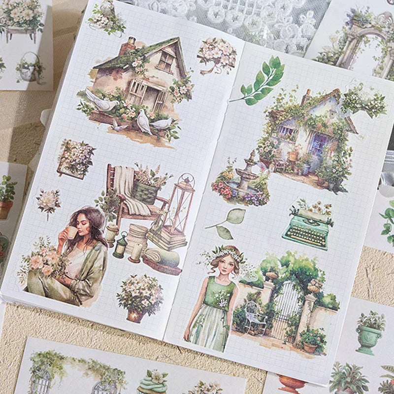 Garden Journal Stickers, 50 Sheets Junk Journaling Sticker Book, Scrapbook Supplies, Watercolor Scrapbooking For Adults