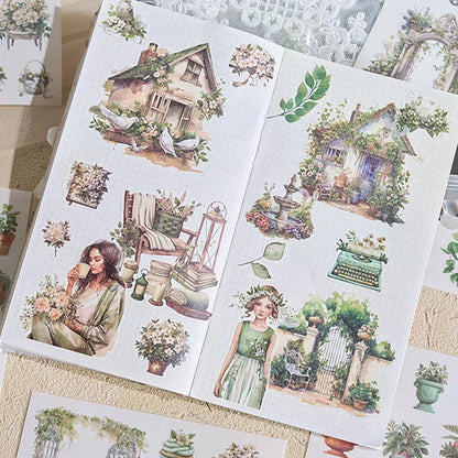 Garden Journal Stickers, 50 Sheets Junk Journaling Sticker Book, Scrapbook Supplies, Watercolor Scrapbooking For Adults