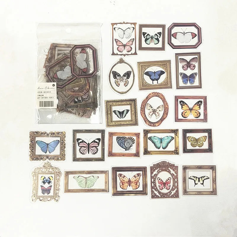 40pcs/bag Vintage Ginkgo leaves flowers PET sticker package DIY diary decoration sticker album scrapbooking - Q