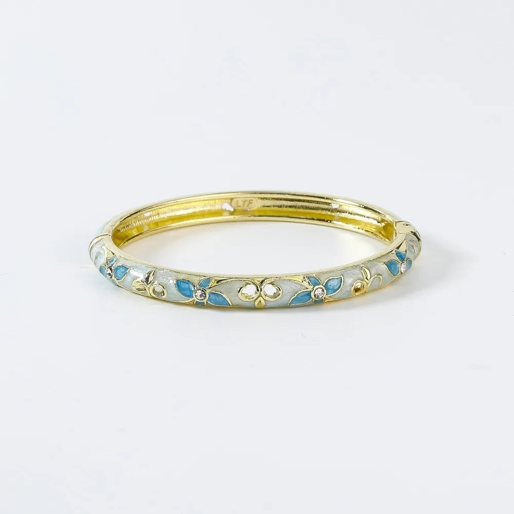 Enamel Vintage Cloisonne Bangle Floral Chinese Chinese Flower Bangle Vintage Ethnic Women's Hand Bracelet Gifts for Women Gir