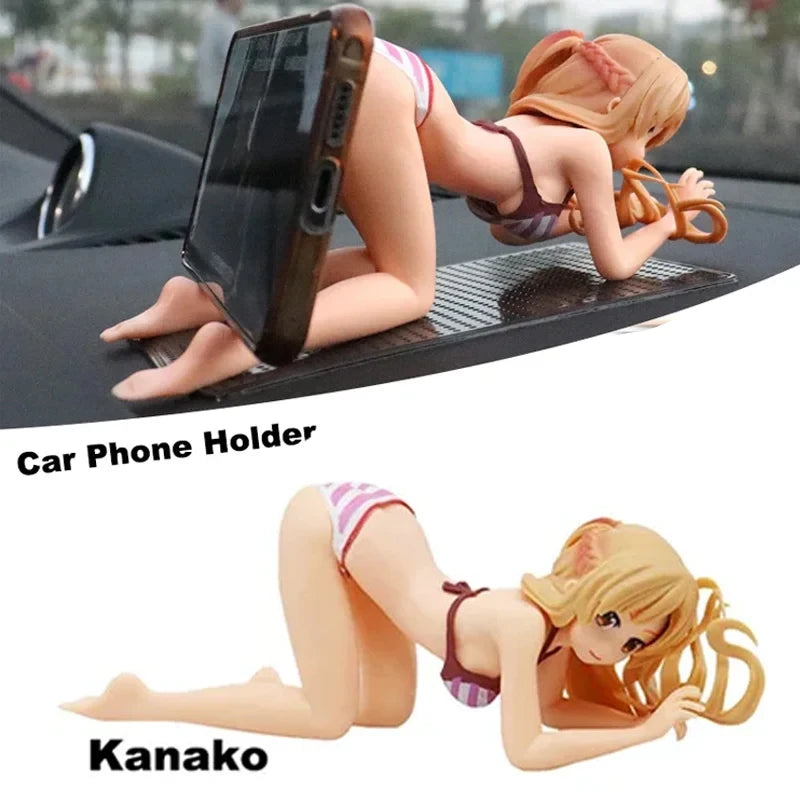Car Dashboard Decoration Phone Holder Bikini Beach Girl Cartoon Anime Cute Kanako Chest Shaking Ornaments Interior Decor