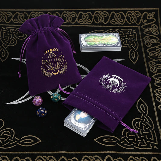 1Pcs Tarot Storage Velvet Bag Drawstring Suede Pocket Board Game Card Embroidery Package Witchcraft Supplies for Altar Tarot 