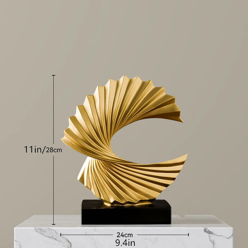 Modern Abstract Sculpture Art Deco Decor, Gold Ocean Wave Sculpture Large Home Decor Accents, Gold Statue for Men Office Hous