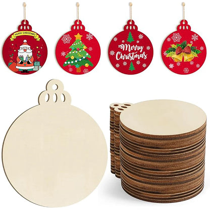 10pcs Wooden Flower Ornaments Unfinished Wooden Slices with Hole Wooden Blank Christmas Hanging Ornaments for DIY Crafts