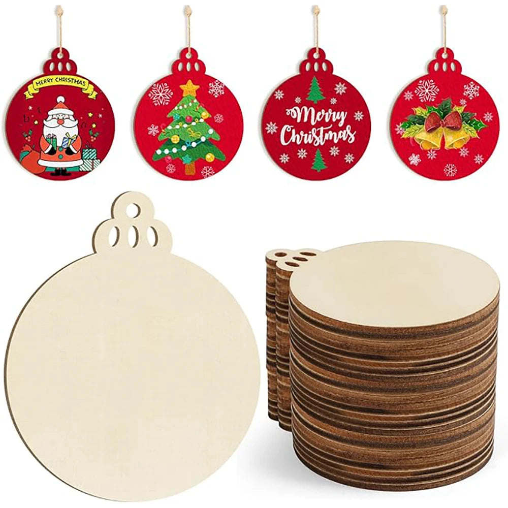 10pcs Wooden Flower Ornaments Unfinished Wooden Slices with Hole Wooden Blank Christmas Hanging Ornaments for DIY Crafts - Sm