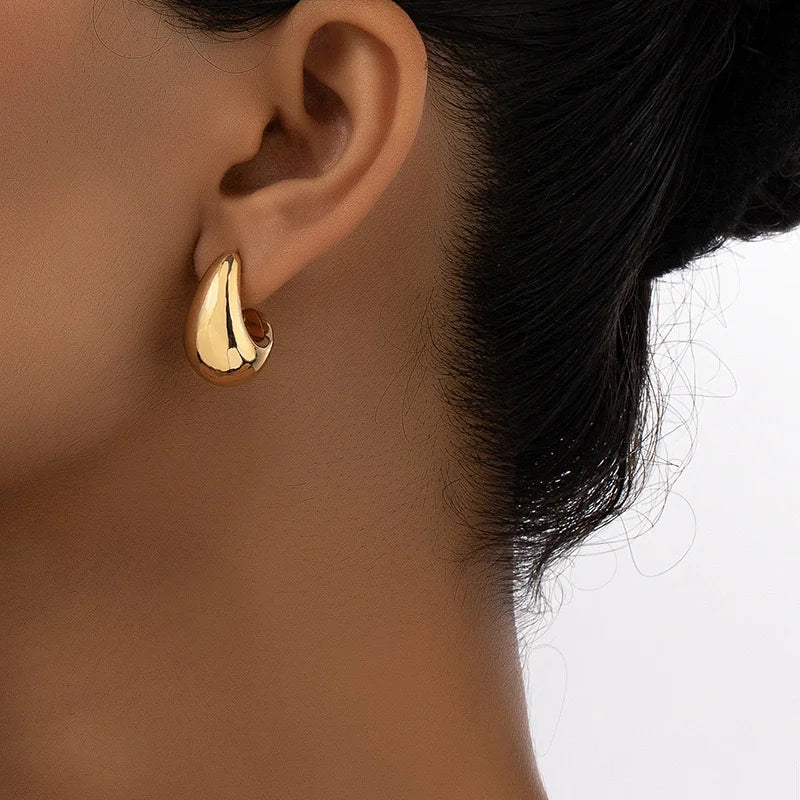 Vintage Chunky Dome Drop Earrings For Women Gold Plated Stainless Steel Thick Teardrop Earring Statement Wedding Jewelry Gift