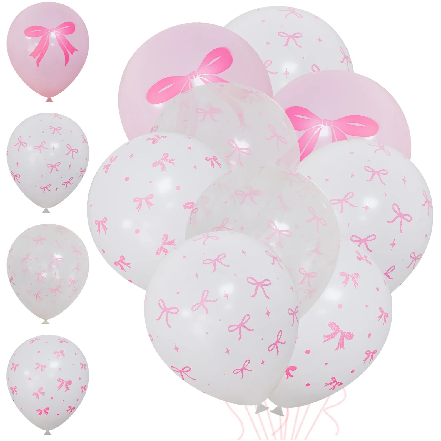 50/10pcs Bow Theme Latex Balloon 12 Inches Bowknot Print White Balloons for Kids Girls Birthday Baby Shower Wedding Party Dec