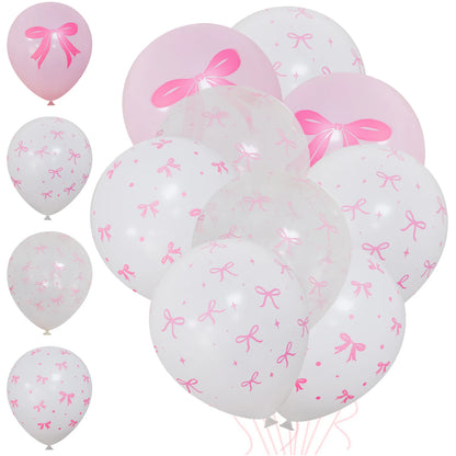 50/10pcs Bow Theme Latex Balloon 12 Inches Bowknot Print White Balloons for Kids Girls Birthday Baby Shower Wedding Party Dec