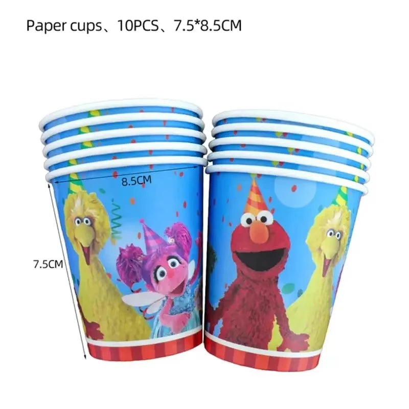 Cartoon Sesames Street Birthday Party Decor Elmo and Friends Theme Tablecloth Plate Balloon Set Cake Decor Baby Shower