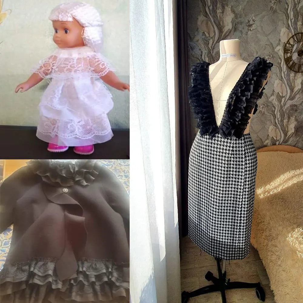 13CM Wide Three Layers Pleated Chiffon Fabric Lace Ruffle Collar Trim Embroidery Ribbon DIY Wedding Dress Doll Clothes Suppli