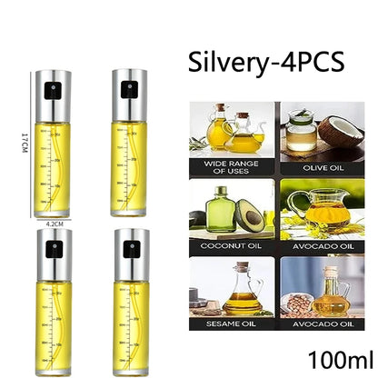 Glass Oil Sprayer for Cooking Olive Spray Mister for Salad BBQ Kitchen Baking Empty Vinegar Bottle - Silvery-4PCS
