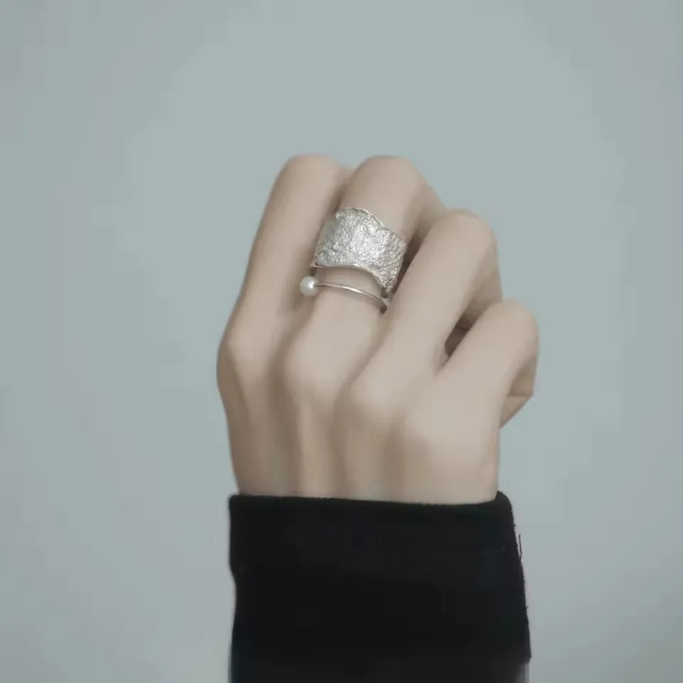 VENTFILLE 925 Sterling Silver Rings INS Fashion Hip Hop Vintage Couples Hollow Lines Punk Thai Silver Party Adjustable Jewelr