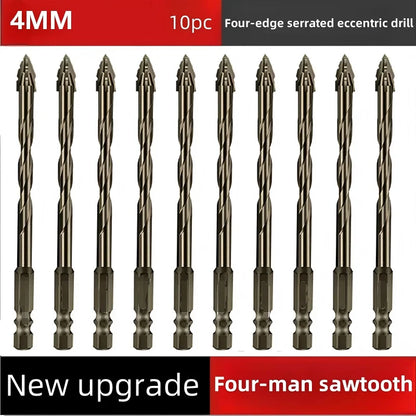 High-Four-Edged Serrated Eccentric Drill for Dry Drilling of Ceramic Tiles, Glass, Marble, Concrete, Stainless Steel Drill Bi