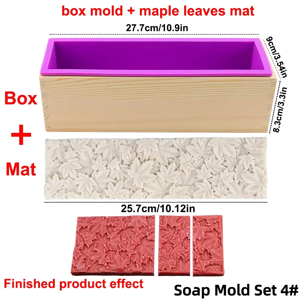 Silicone Wooden Box Soap Mold Making Kit DIY Artistic Soap Making Mold with Flexible Rectangle Floral Flower Embossing Mat
