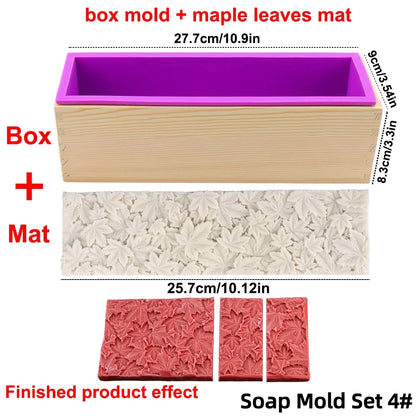 Silicone Wooden Box Soap Mold Making Kit DIY Artistic Soap Making Mold with Flexible Rectangle Floral Flower Embossing Mat