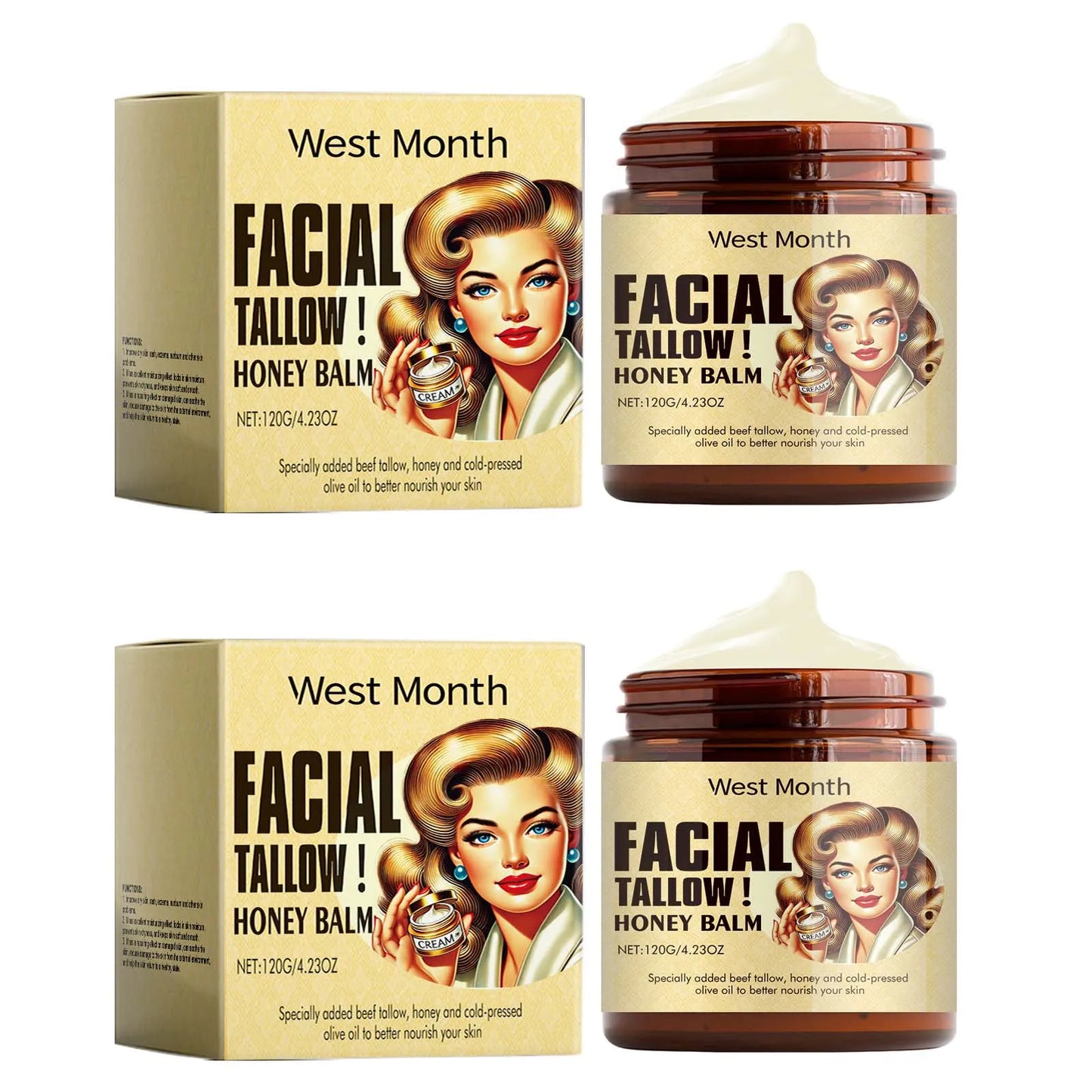 Beef Tallow Face Cream Lasting Moisturizing Soothing Facial Skin Firming Increase Facial Elasticity Nourishing Smooth Skin Ca