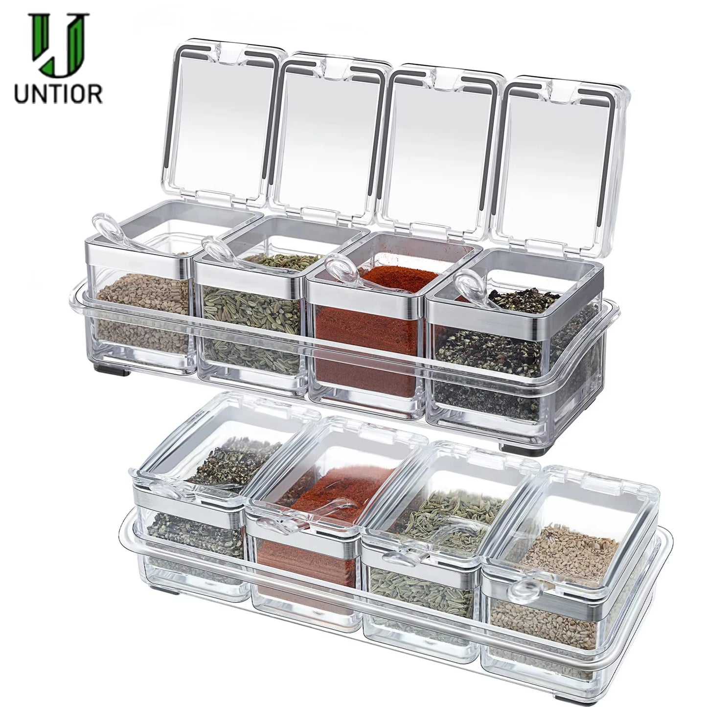 Kitchen Accessories Gourmet Acrylic Seasoning Box with 4 Serving Spoons Spice Jar Set Condiment Cruet Bottle Kitchen Supplies
